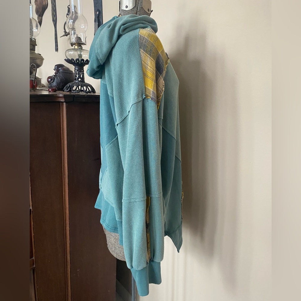 Pol Oversized Green Plaid Patchwork Distressed Ho… - image 2